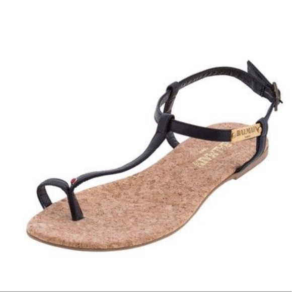Balmain Shoes - Balmain TStrap Women Open Toe Leather Sandals